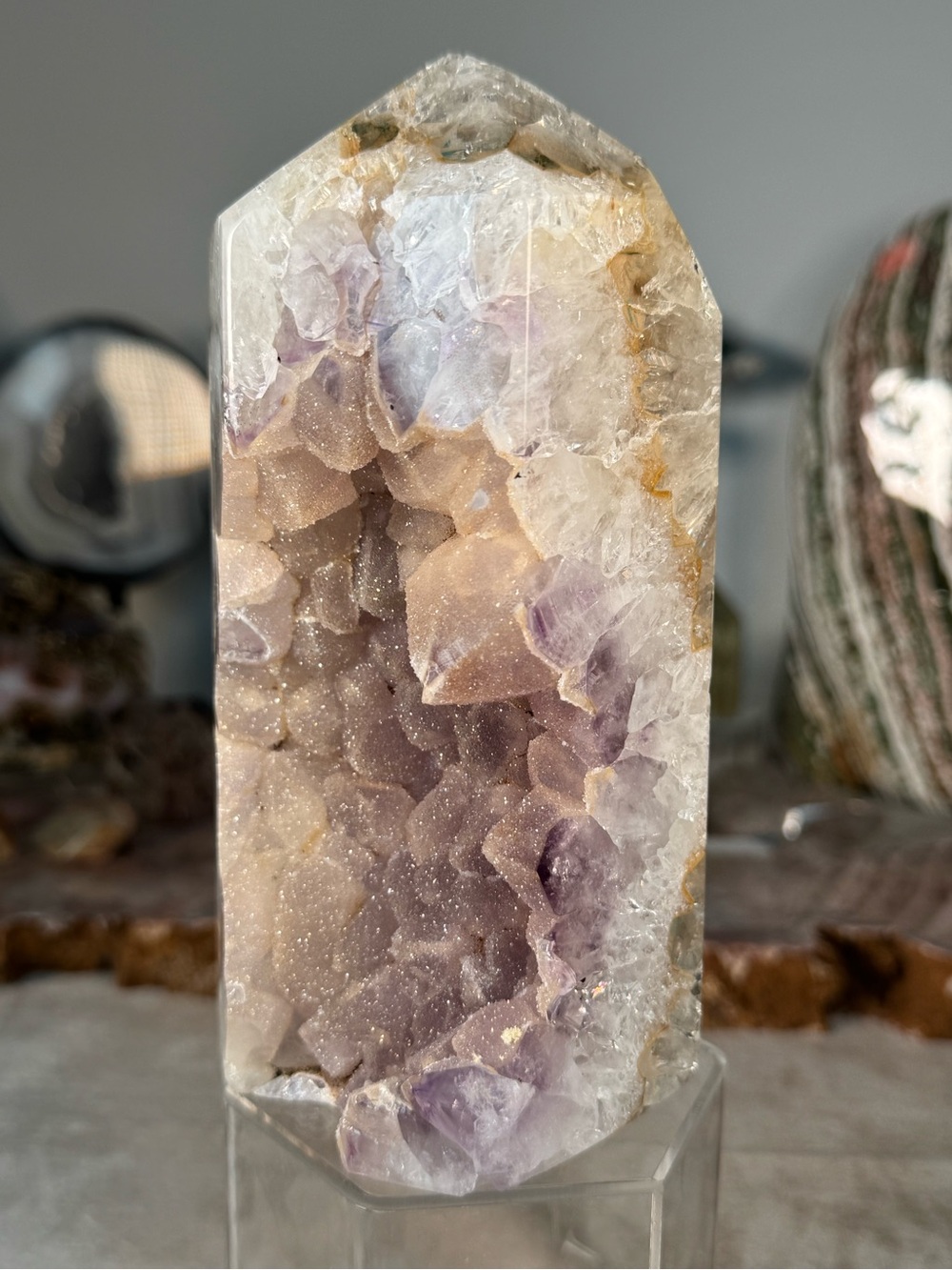 Sugar Druzy Amethyst Agate Tower – 6.5” Natural Crystal Tower | Druzy Sparkle | - Picture 3 of 15